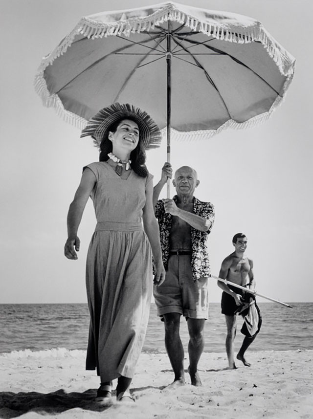 Robert Capa's famous photograph of Pablo Picasso with Françoise Gilot and his nephew Javier Vilato, August 1948. 
