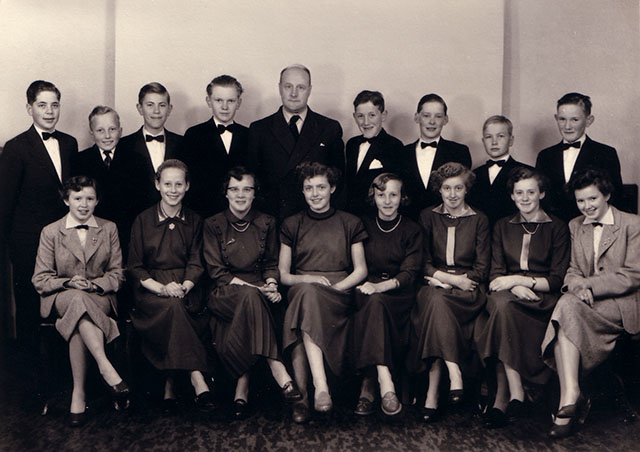 Jytte Overgaard (first row to the right) in 1956.