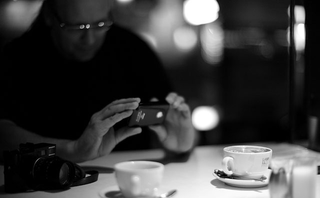 Bo Lorentzen shooting a cup of coffee with the Leica M13 prototype. Leica M9 with Leica 50mm Noctilux-M f/1.0