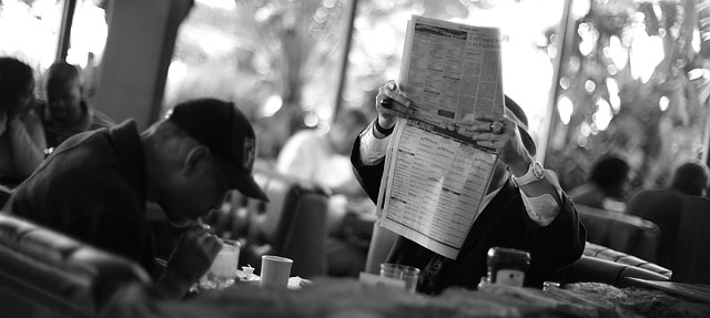 Odd couple in the Dann's Diner (where Pulp Fiction was made) in Los Angeles. Leica M9 with Leica 50mm Noctilux-M f/1.0 