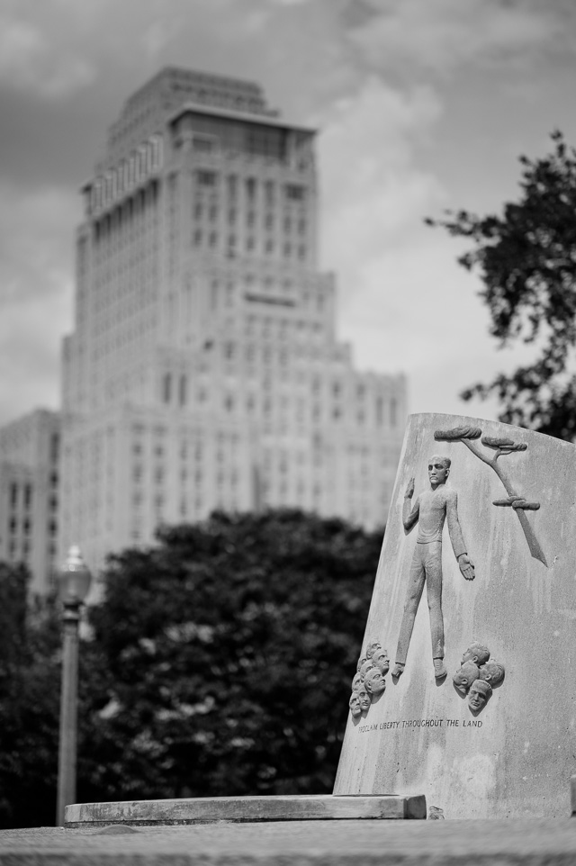 Jewish Tercentenary Monument in Forest Park, St. Louis, with the Chase Park Plaza Royal Hotel in the background. The monument was designed by Danish-born artist Carl C. Mose. Leica M10 with Leica 75mm Noctilux-M ASPH f/1.25. © 2018 Thorsten von Overgaard. 