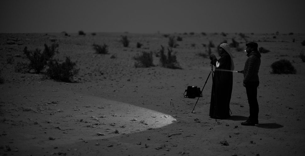 Khalid Al-Thani and me working by the moon light in Qatar. We devised a technique of using a flashlight for focusing. Now a piece of standard equipment in my photo bag: A flashlight. Leica M Monochrom with Leica 50mm Noctilux-M ASPH f/0.95. © 2012 Thorsten Overgaard.