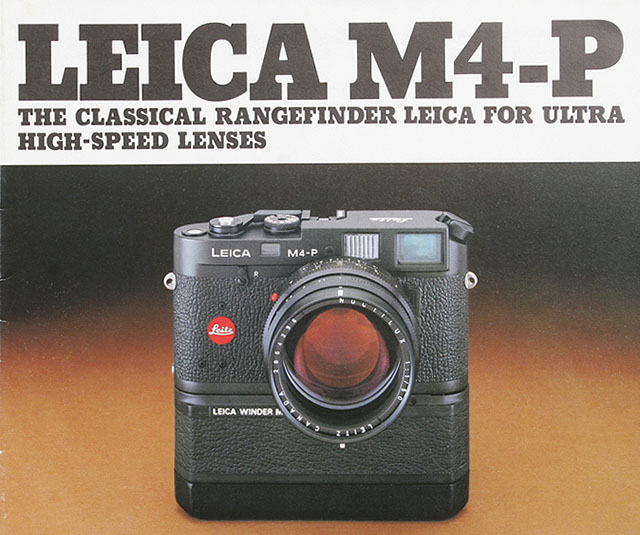 The Leica M4-P (-rofessional) of 1981 was begging for some high-speed lenses. Here with a motor winder on the bottom and the Leica 50mm Noctilux-M f/1.0 that had come out just four years earlier, and the Leica 75mm Summilux-M f/1.4 came almost at the same time as the camera. 