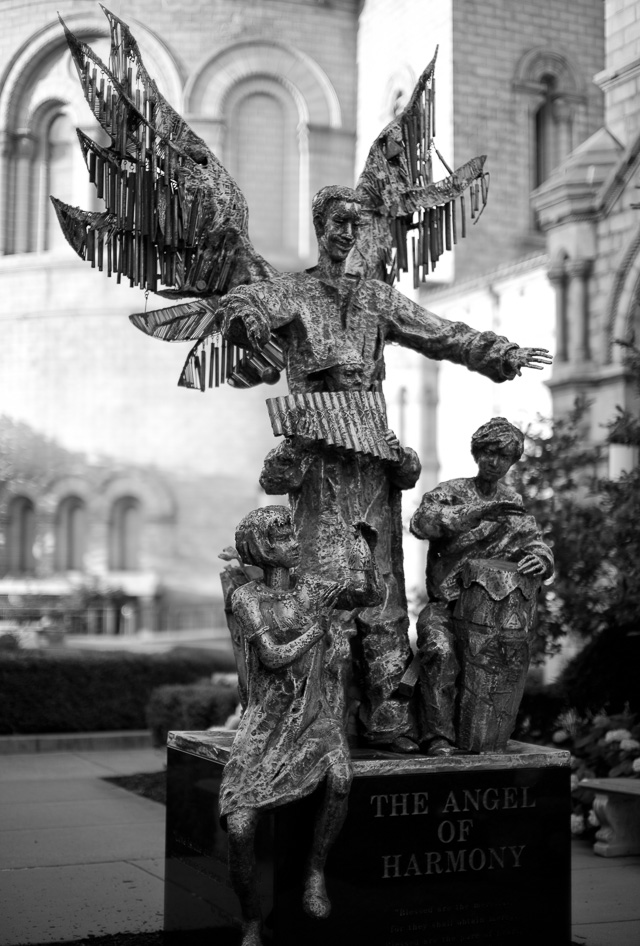 "The Angel of Harmony" scuplture symbolizing racial justice (1999) by Wiktor Szostalo by the Cathedral Basilica of Saint Louis on Lindell Blvd. The cathedral is an impressive building with beautiful grounds around it. Leica M10 with Leica 50mm Noctilux-M ASPH f/0.95. © 2018 Thorsten von Overgaard.