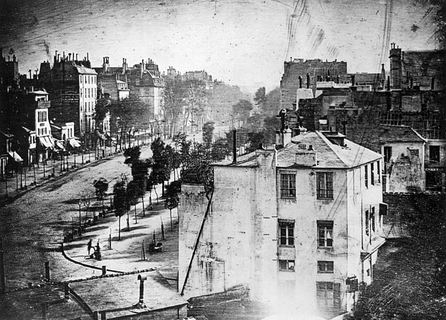 Daguerreo-type by Louis Daguerre of Boulevard du Temple, Paris 1839.