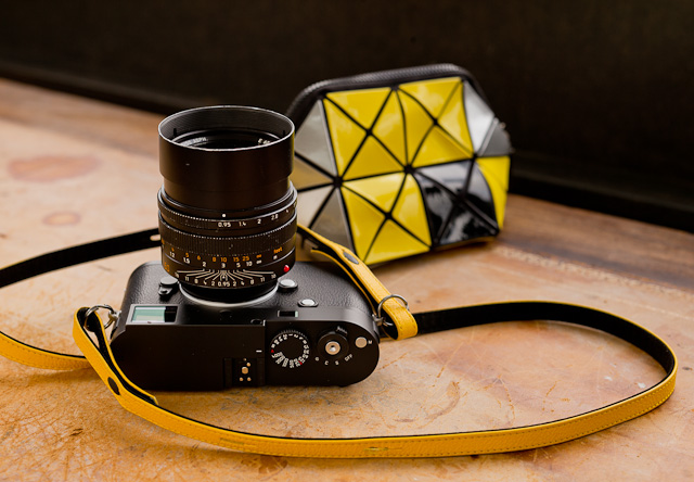 Leica M 246 with Leica X yellow leather strap and Issey Miyake "Bao Bao" camera clutch. The BaoBao are funky, hard to get and limited editions come and go. 