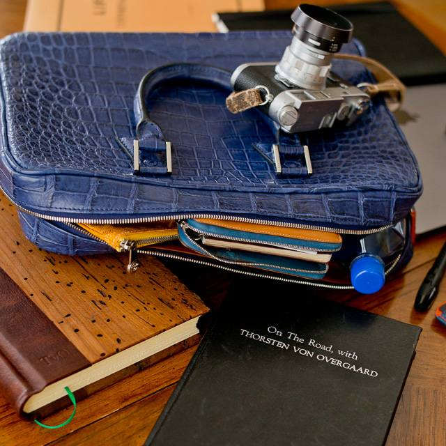 Croc document/photo bag by Matteo Perin, Leica M4 and some funky notebooks from epica.com  