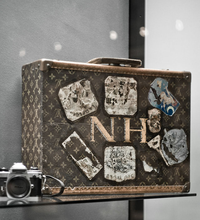 Helmut Newtons Louis Vuitton case with initials on display along with his cameras, his clothes, his awards, his office and his car! 