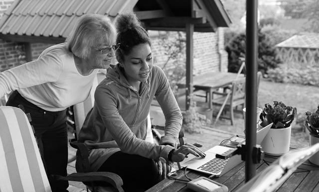 My mother and Joy in the garden the day after she came home from the hospital. Leica M Type 240 with Leica 35-70mm Vario-Elmarit-R ASPH f/2.8