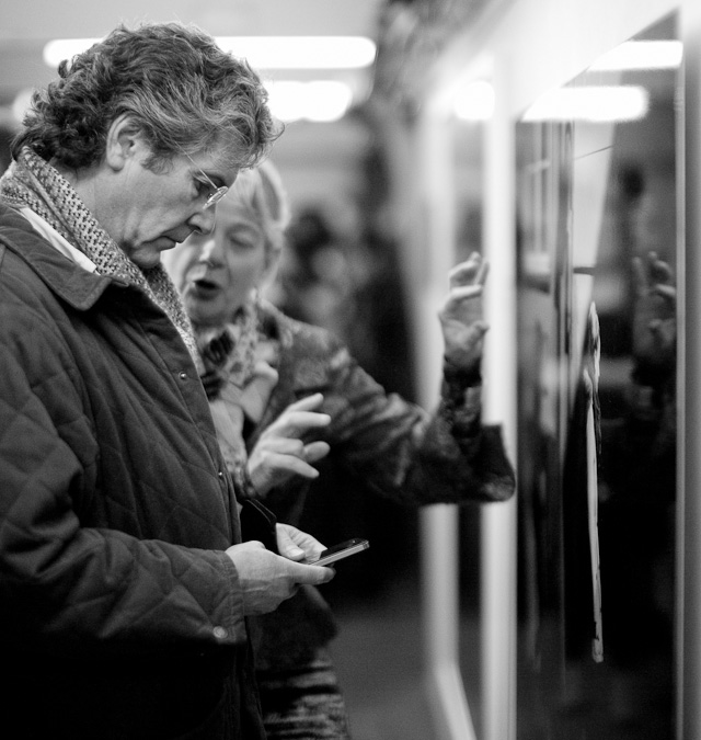 Audience discussing "Shadowland" in a gallery in London. 