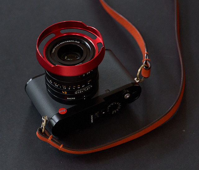 The Leica Q3 43 the Leica Q Ventilated Shade designed Thorsten Overgaard for "Always Wear A Camera". Available in black paint, matte black paint, RED, Safari Green and Silver.