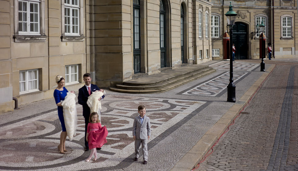 Here is a family photo I took of Queen Mary and her family in front of the royal palace Amalienborg in Copenhagen on the day of the naming of their twins. © Thorsten von Overgaard.