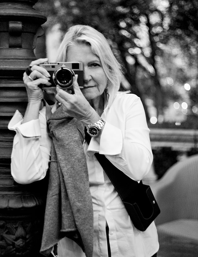 Roswitha Wesiak in my workshop with her Leica M9 Titanium. A graphic designer turned painter, photographer and world traveler. © Thorsten Overgaard. 