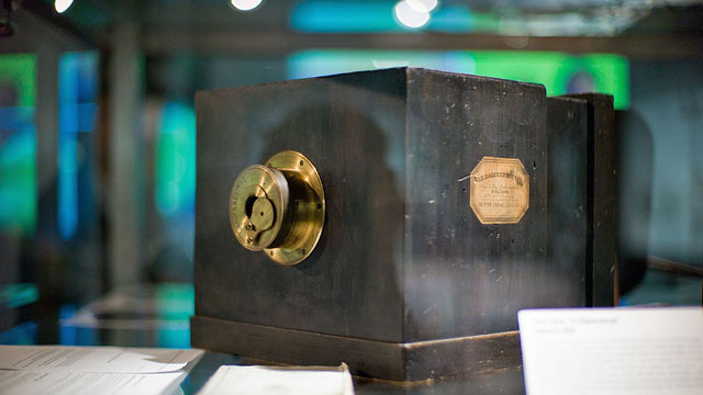 The very first commercially produced Daguerre-type camera from 1839. This is the only existing Daguerre-type camera and is on display in Peter Coeln's Westlicht Gallery in Vienna.