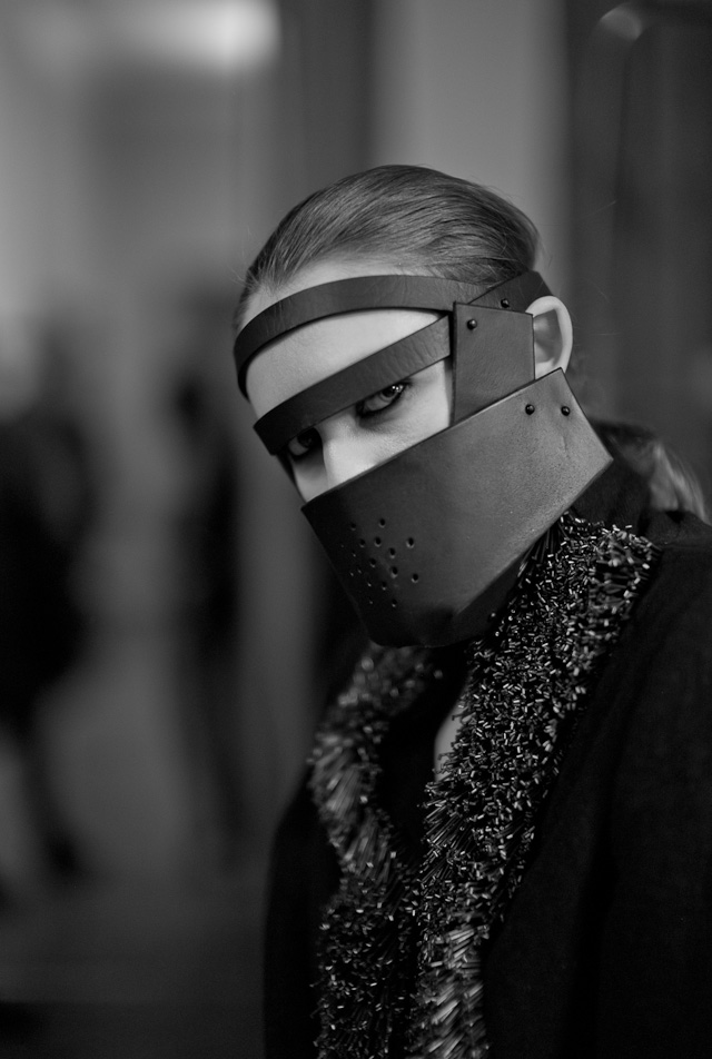 Model backstage before the Barbara Í Gongin catwalk at Copenhagen Fashion Week AW13. © Thorsten Overgaard, Leica M Monochrom with Leica 50mm Noctilux-M ASPH f/0.95