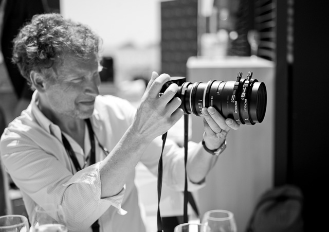 Lunch at CW Sonderoptic at Cannes Film Festival 2016. Cinematographer Guillamue Deffontaines with the Leica 100mm Summilux-C f/1.4 with two Macrolux 1X adapters on front.   