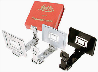 Leitz frame-finders (1940) for Leica cameras to attach on top of the camera to get an idea of the frame of the picture with different lenses. Also known as sports-finders.