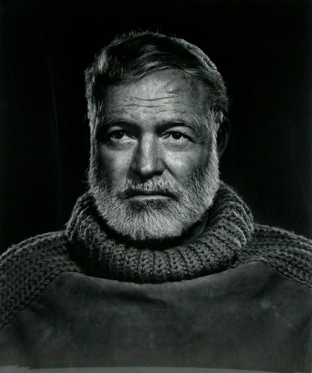 Here's one I actually have on my wall at home: Ernest Hemingway by Yousuf Karsh (1957) is one classic black & white photograph that actually has a great tonality, light and subject. © Yousef Karsh.