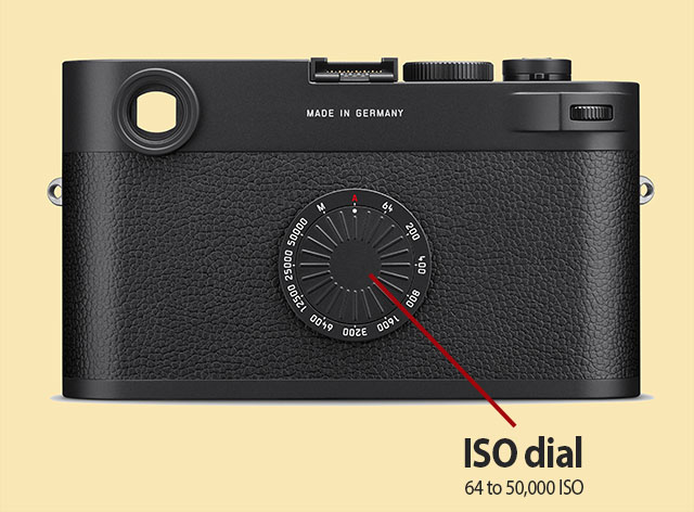 On the Leica M11-D (2024), the ISO dial has moved back to the back of the screen-less camera, a nod to the series of Leica film camera models. 