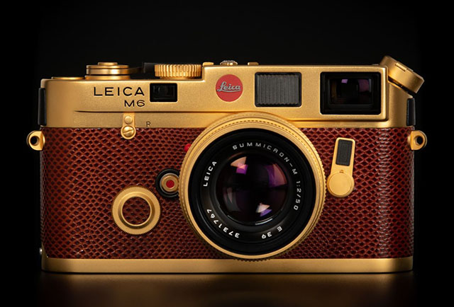Leica M6 in gold with diamond. Price in 2022 is around $125,000. 