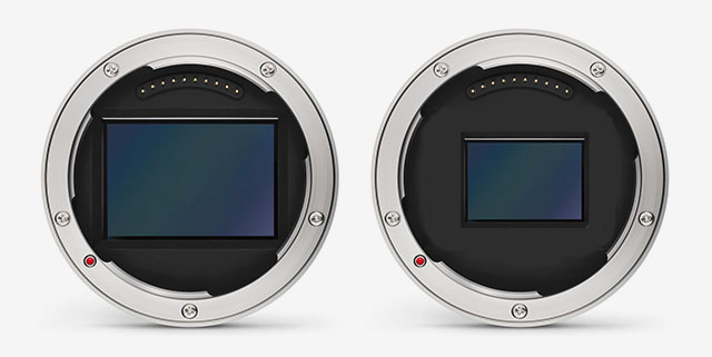 Leica L-mount bayonet with Full Frame sensor (left) and APS-C sensor (right). © Thorsten Overgaard.