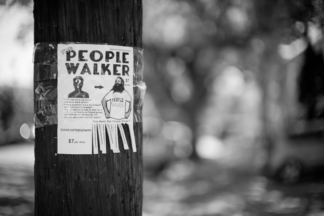The People Walker poster in Los Angeles. It's actually a great idea, and he even has a YouTube channel now, walking around with celebrities in Hollywood. If you go to Hollywood, maybe hire him, and remember to always wear a camera. Leica M10 with Leica 50mm Noctilux-M ASPH f/0.95 FLE. © 2017 Thorsten Overgaard.q