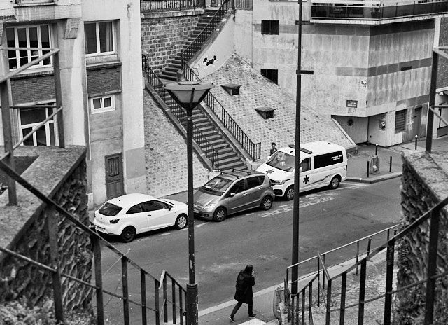 My photo in 2021 of the Escalier côté rue de Crimée. Leica M10-P with Leica 50mm Summilux-M ASPH f/1.4. © Thorsten Overgaard. This is even cropped to 95% to match the original Henri Cartier-Bresson photo. 