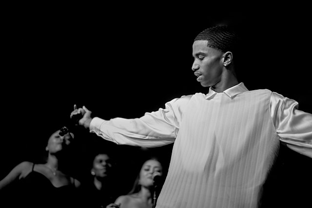 King Combs (P Diddy's son) performing at the Clive Davis Pre-Grammys Gala. One of my favorites for his flow and look like a white swan, and my personal favorite photo of the evening. The outfit styled by Lade Aiyeku: west by The Row, shirt by YSL, pants by Maxmara, boots by Celine. Leica M10-P with Leica 50mm Summilux-M ASPH f/1.4 © Thorsten Overgaard. 