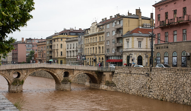 The city of Sarajevo seen across river Miljacka. Leica M10-R with Leica 50mm Summilux-M ASPH f/1.4 BC. © Thorsten Overgaard.