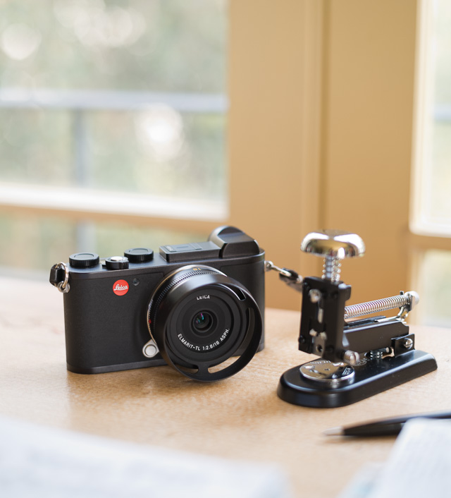 My Leica CL with 18mm Elmarit-TL f/2.8 on my desk (with my El Casco Stapler from Fahrney's Pens just the down the street from the Leica Store DC. © 2018 Thorsten von Overgaard. 