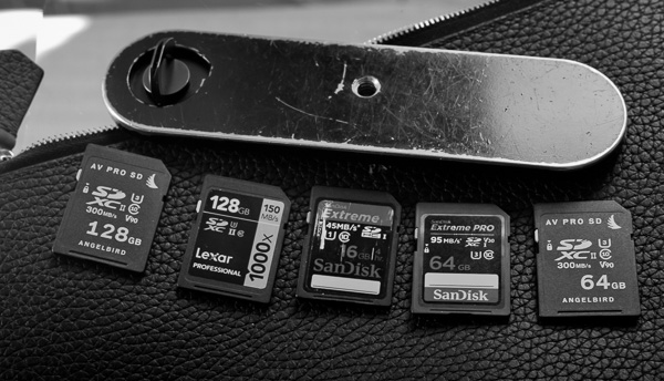 When you buy a Leica M9, or you take it out from the closet, you might have forgotten that the limit for SD-cards is 16GB. The de facto standard for the Leica M9 is the SanDisk 16GB 45MB/sec card. So buy a few while they still have them (they're only $5.50). Also, the 32GB Sandisk 95MB/sec will work.   If you get too enthusiastic and buy the awesome 128GB Angelbird cards, or a 64 GB SanDisk "to have space enough", the Leica M9 will simply not react when you turn it on, or will display a "No SD card" message.