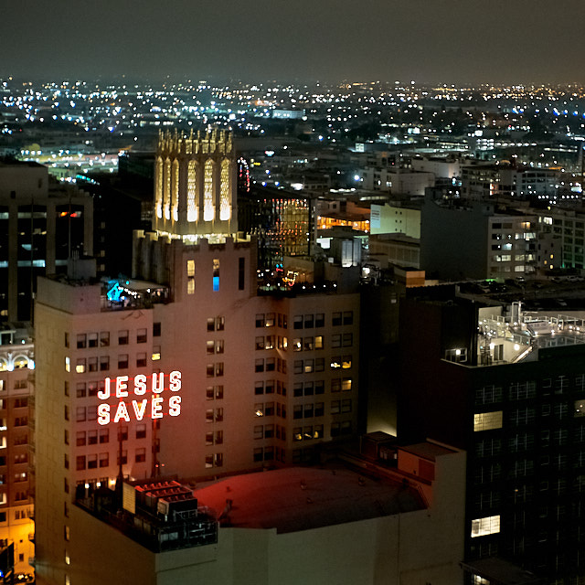 Jesus Saves neon sign in Downtown LA. Leica M10-P with 7artisans 50mm f/1.1. © Thorsten Overgaard. 
