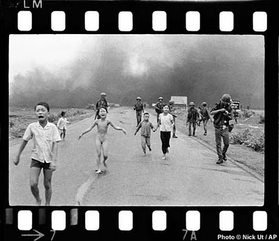 The famous photo of the "Napalm girl" by Huynh Cong 'Nick' Ut of Associated Press was taken on June 8, 1972 with his Leica M2 and Leica Summicron 35/2 on a Kodak 400 ISO B&W film.
The photo very much changed the view on the Vietnam war, though President Nixon doubted its authenticity - he thought it might have been 'fixed'.
The 9-year old girl in the photo, Phan Thi Kim Phúc, survived her burnings from the napalm bombing after 14 months in the hospital. The photographer took her to the hospital before he delivered the film to AP. She later founded an organization to help children of war.
The image won the Pulitzer Price.