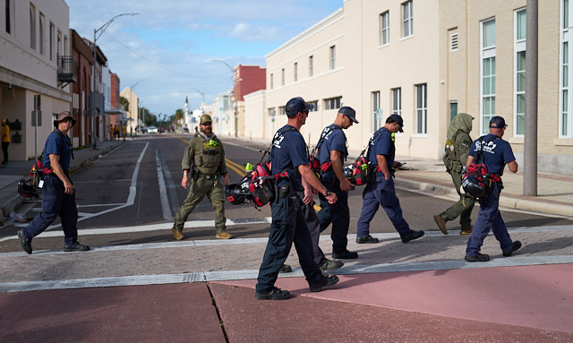 A force of about 150 men from Colorado Task Force 1 (CO-TF1) and NCR Nationall Correction Facility Officers (as part of an all hands on deck) had been deployed to downtown Clearwater with dogs, boats and helicopters to rescue people caught, wounded or dead. It didn't make as much sense at this point, but might have three days prior when then the forecast saud that the hurricane would be category 5 and hitting these exact streets. Leica Q3 43. © Thorsten Overgaard. 