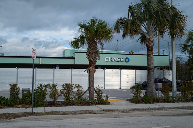 The Chase bank on Clearwater Beach flodded with four feet of water two weeks ago and did not take any chances on this hurricane. But this hurricane did not cause any floods in this area. Leica Q3 43. © Thorsten Overgaard.