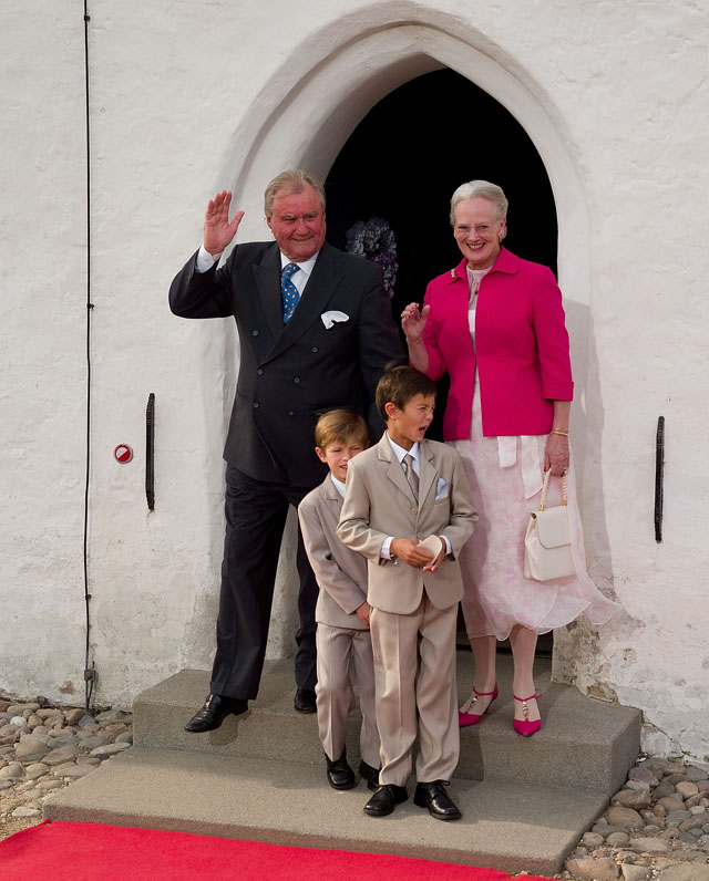 HRH Prince Henrik and Her Majesty Queen Margrethe II of Denmark with two of the eight grandchildren, Prince Nikolai and Perince Felix