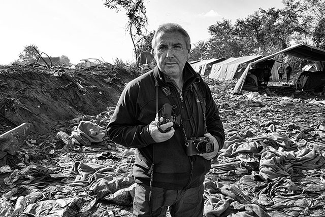 Tom Stoddart with his Leica M9 and Leica M240. He was seriously injured in 1992 covering fighting in Bosnia, while in 1997 he was given bakstage access to Tony Blair’s historic general election campaign. Stoddart was in Berlin when the wall came down in 1989 and was on the Staten Island Ferry when the World Trade Centre was destroyed in 2001.