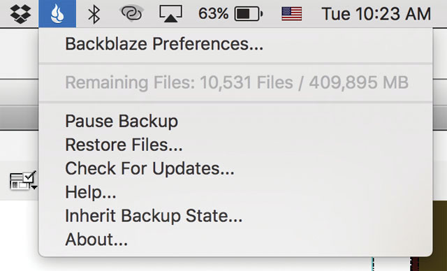 Backblaze backup service runs in the background