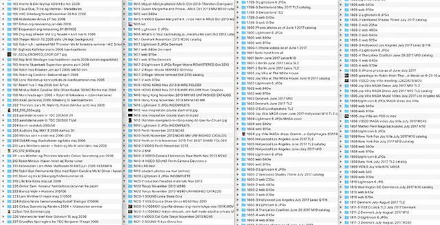 My archive today: The number of folders is already overwhelming on any hard drive after a while, so you won’t scroll through them. You would rather search keywords inside the individual pictures. Much faster. But notice that no folder is more than 50GB, which means the archive can 'float' acrosse several hard drives.