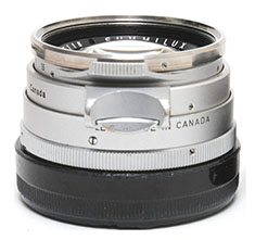 Leica 35mm Suimmilux-M Version I "Steel Rim" (1961, model no 11 869). Designed by Dr. Walter Mandler.