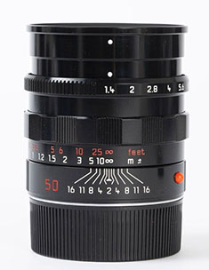 Leica 50mm Summilux-M pre-ASPH f/1.4 Black Paint Red Scale M6 TTL Millennium 2000 E46 filter (Year 2000, model 11623, Limited to 2000 units).