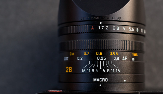 DOF scale for Macro: It's elegant how the Macro scale on the Leica Q3 changes when you turn on the Macro mode. You will also notice that the depth of field (DOF) scale affects a very small area of focus. At f/16, 'everything' from 0.22 meters to 0.29 meters will be in focus.