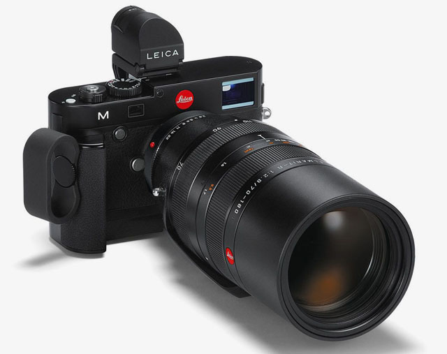 Leica M with battery pack attached, Leica R to M lens adapter