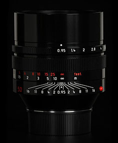 Leica 50mm Noctilux-M ASPH f/0.95 limited edition of 70 lenses in Black Paint for Korean market, celebrating 70 years of independence (2014, model 11690).