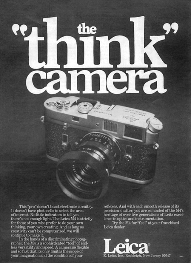 Advertisement for the Leica M4 introduced in 1966. One of the best-selling Leica M cameras (along Leica M6 and Leica M9). 