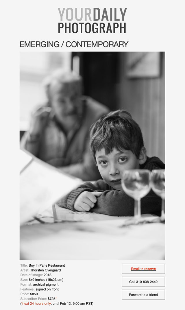 Click to buy your signed edition of "Boy in Paris Restaurant" by Thorsten Overgaard from Duncan Miller Gallery.