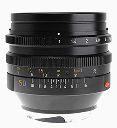 The Leica Noctilux-M f/1.0 (1982-93) with 60mm filter thread and clip-on shade.