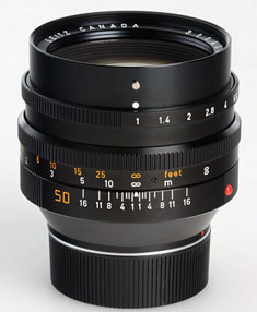 The Leica Noctilux-M f/1.0 (1978-82) with 60mm filter thread. 
