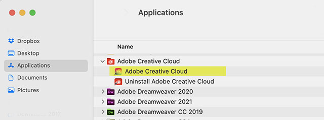 Open Adobe Creative Cloud from your Applications folder.