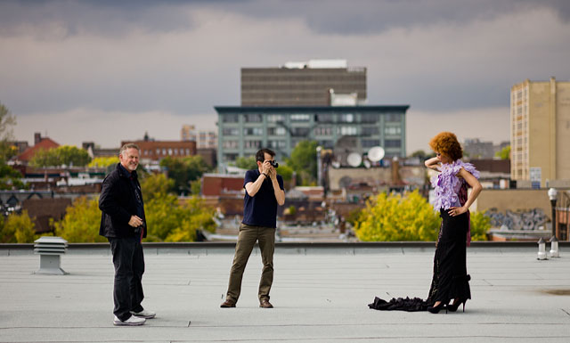 Larry Wiedel and Adrew Silva photographing Joy on the rooftop in Montreal. Leica M9 with Leica 90mm APO-Summicron-M ASPH f/2.0